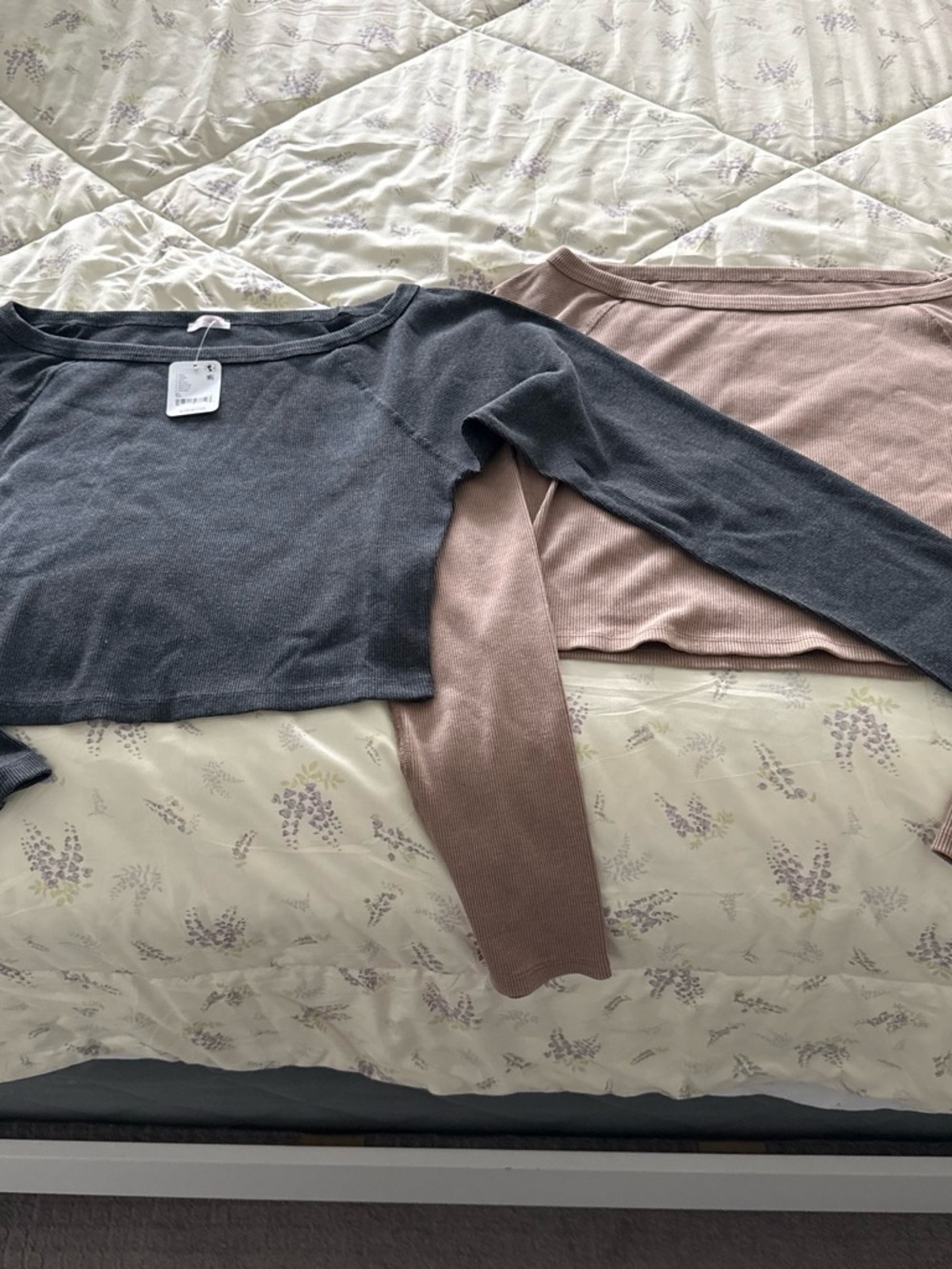 Free People Cropped boat neck tops in Charcoal and tan